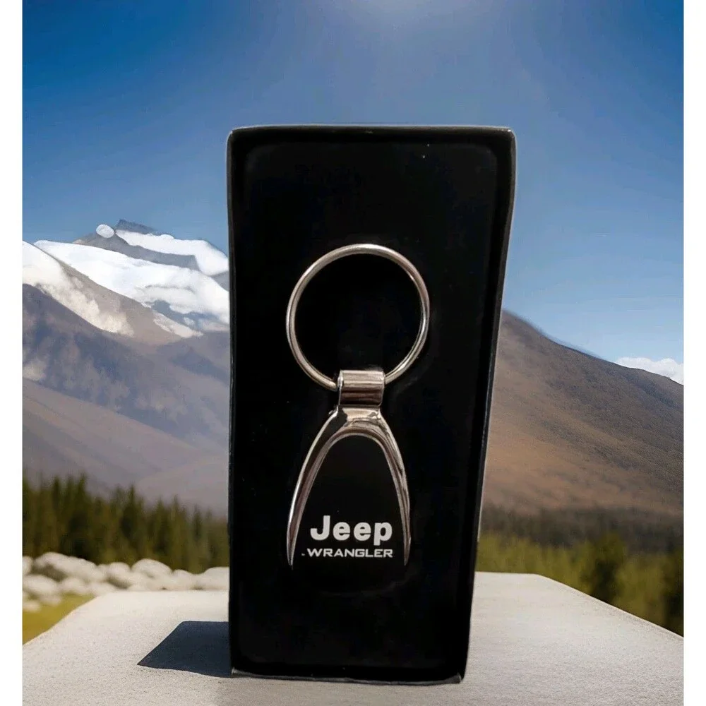 JEEP WRANGLER BLACK/CHROME TEARDROP KEY CHAIN RING OFFICIALLY LICENSED MOPAR NEW